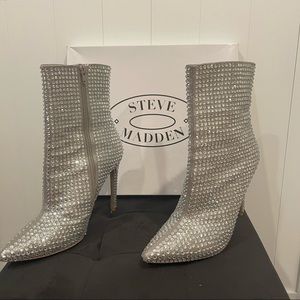 Steve Madden Sparkly Silver Stiletto Heel Boots